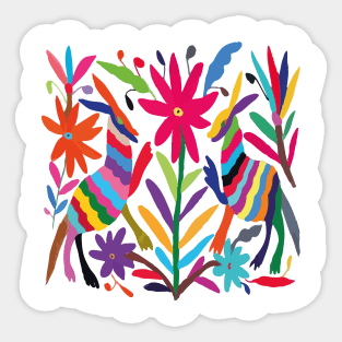 Mexican handmade embroidery fabric multicolor pattern otomí tenango maximalist decoration Sticker
